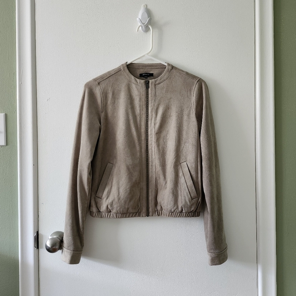 RW&CO Suede Bomber Jacket in Taupe - Picture 1 of 5
